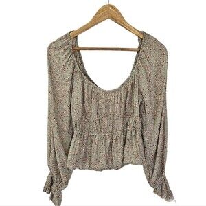Floral bohemian sage peasant puffy sleeve crop top size large NWOT